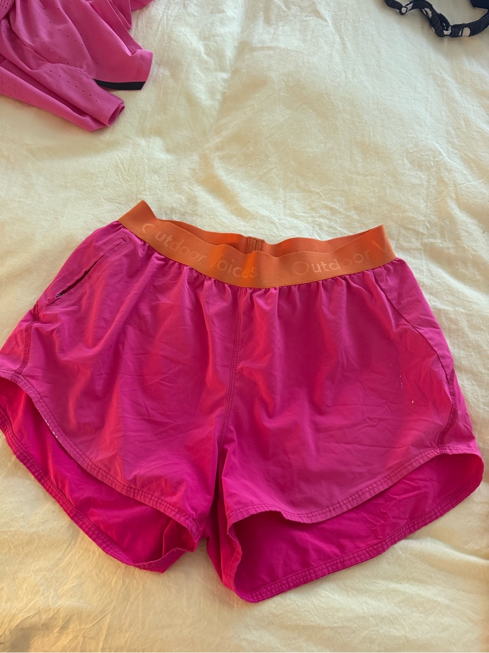 Outdoor Voices Hot Pink Shorts with Orange Elastic Waistband